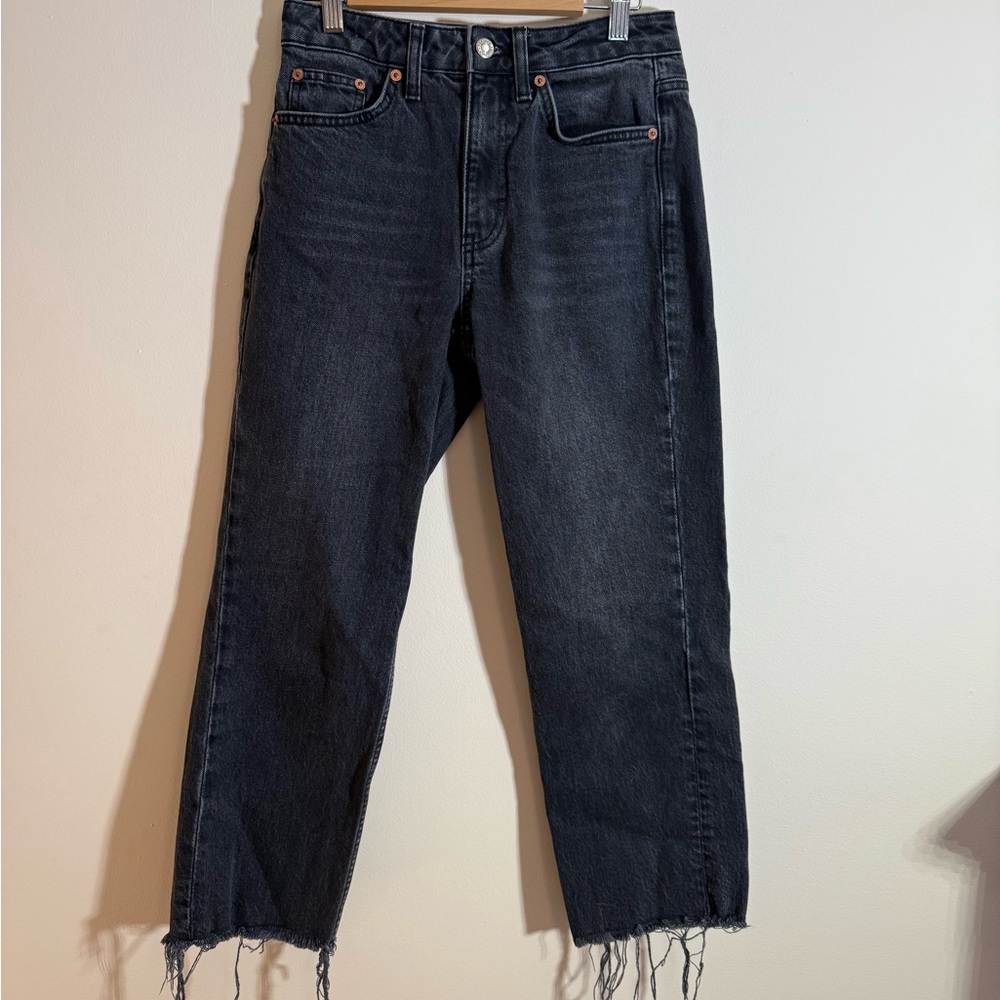 Topshop Black Straight Jeans with Raw Hem Petite